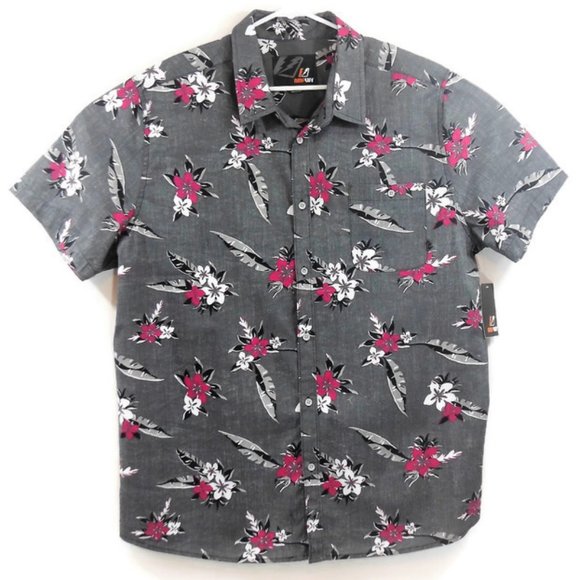 Amplify Other - NWT Amplify Mens Gray Floral Hawaiian Shirt - XXL